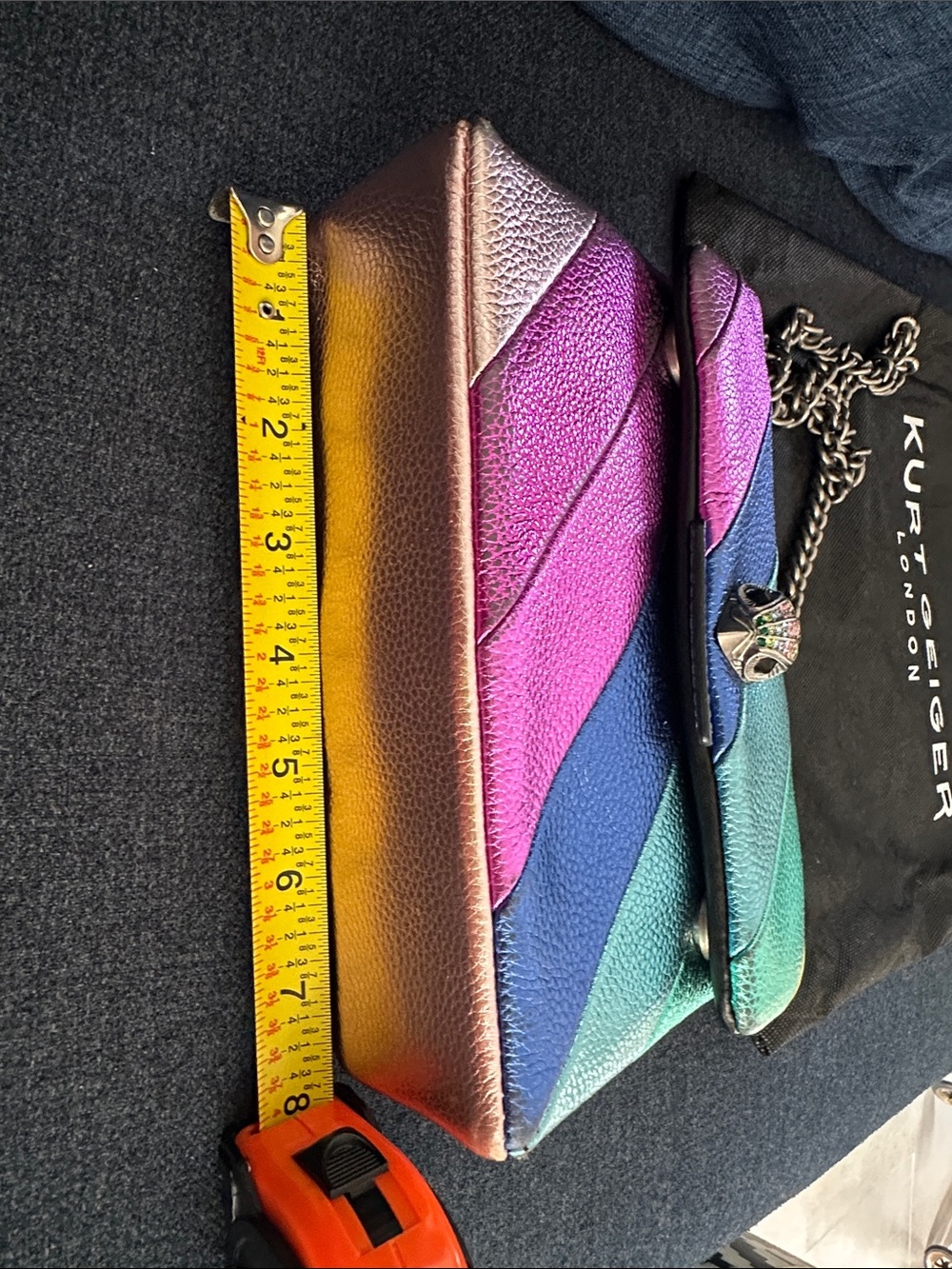KURT GEIGER LONDON Mini Kensington Leather Crossbody - Rainbow Chevron - Picture 10 of 12